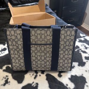 Coach Women’s  Signature Canvas Tote Bag in Navy and Gray